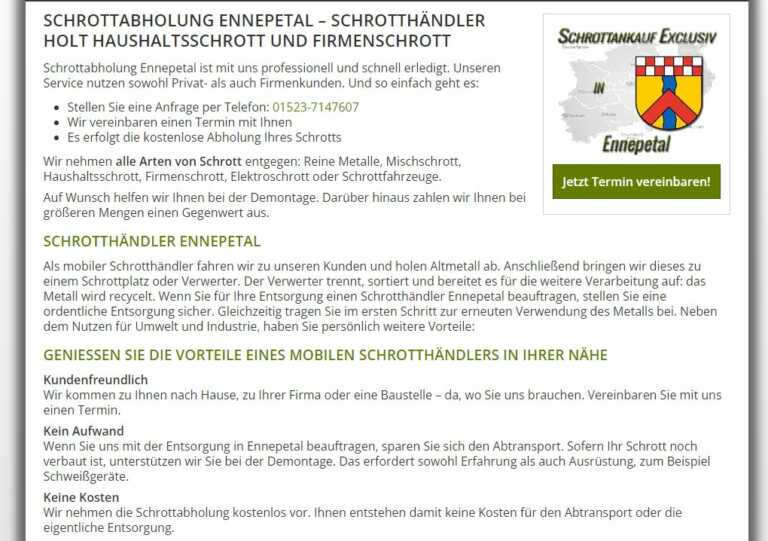 Schrottabholung für Privatpersonen und Gewerbe in Ennepetal