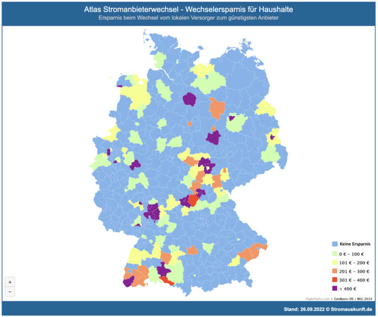 Strompreis-Atlas zeigt die Regionen in Deutschland