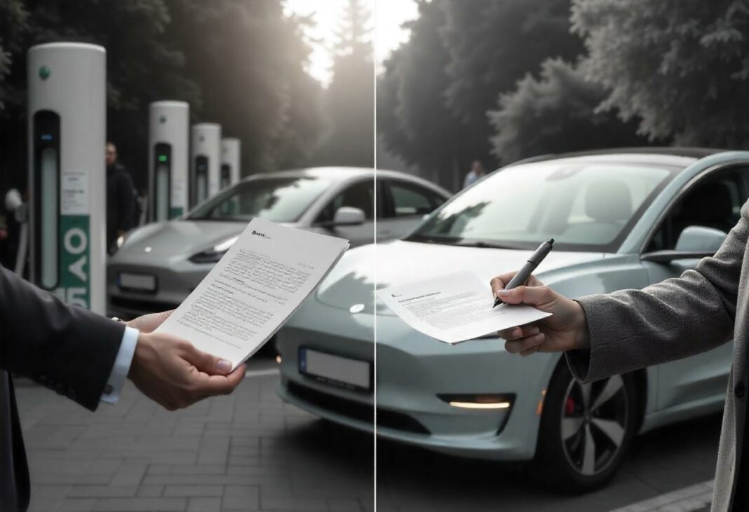 Person beim Kauf und Leasing eines Elektroautos – Vergleich von Finanzierungsmöglichkeiten 2025